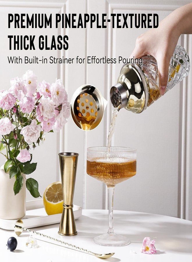 Physkoa Glass Cocktail Shaker Set with Built-in Strainer - 16oz Thickened Pineapple Glass Gold Shaker Set, Gold Jigger & Bar Spoon with Muddler for Home Bar/Trolley Décor/Margaritas/Martinis - Image 5